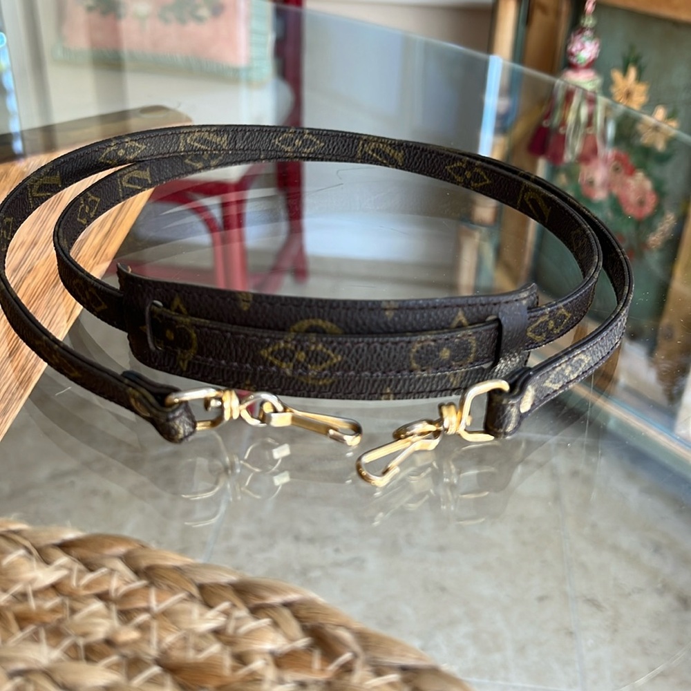 Authentic LV vintage mono shoulder (w/pad) strap brown gold hardware leather